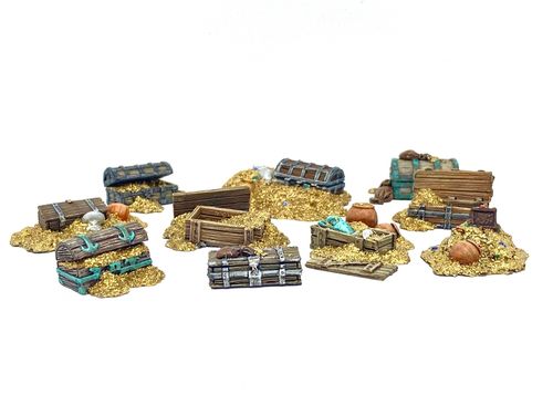 Set of treasure chests and piles